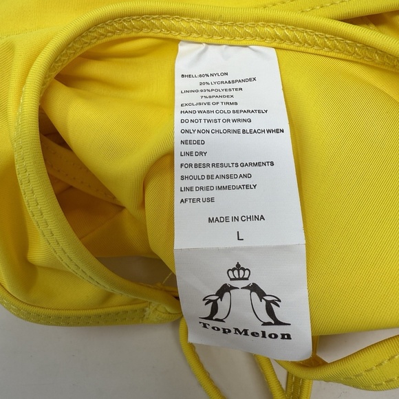 Top Melon Yellow One Piece Bathing Suit Size L Deep V-Neck Beach Pool Summer - Picture 5 of 6